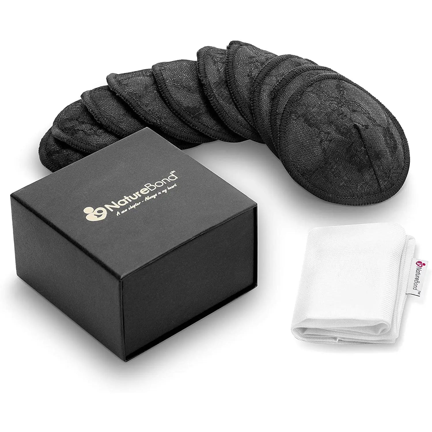 10 bamboo cotton washable, reusable nipple pads with laundry bag black